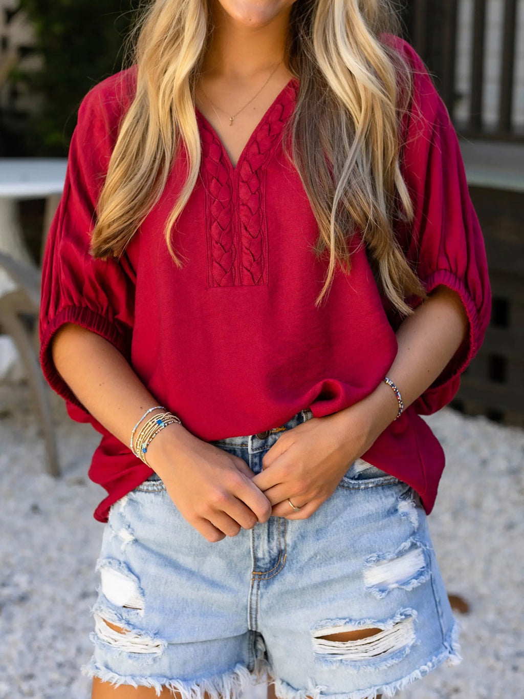 Braided Detail Half Sleeve Blouse